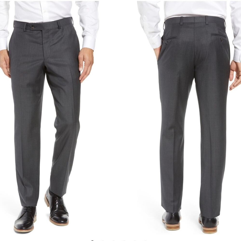 TED BAKER 100% Wool Charcoal Gray Flat Front Dress Slacks Jefferson Pants